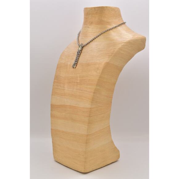 Vintage ASTRA Rhinestone Necklace Marquise Center Tassel Drop Silver Tone BinBQ - Picture 9 of 16